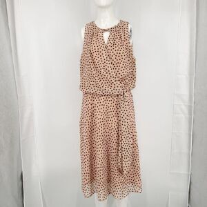 karin stevens Beige Polka Dot Sleeveless Midi Dress with Tie Waist